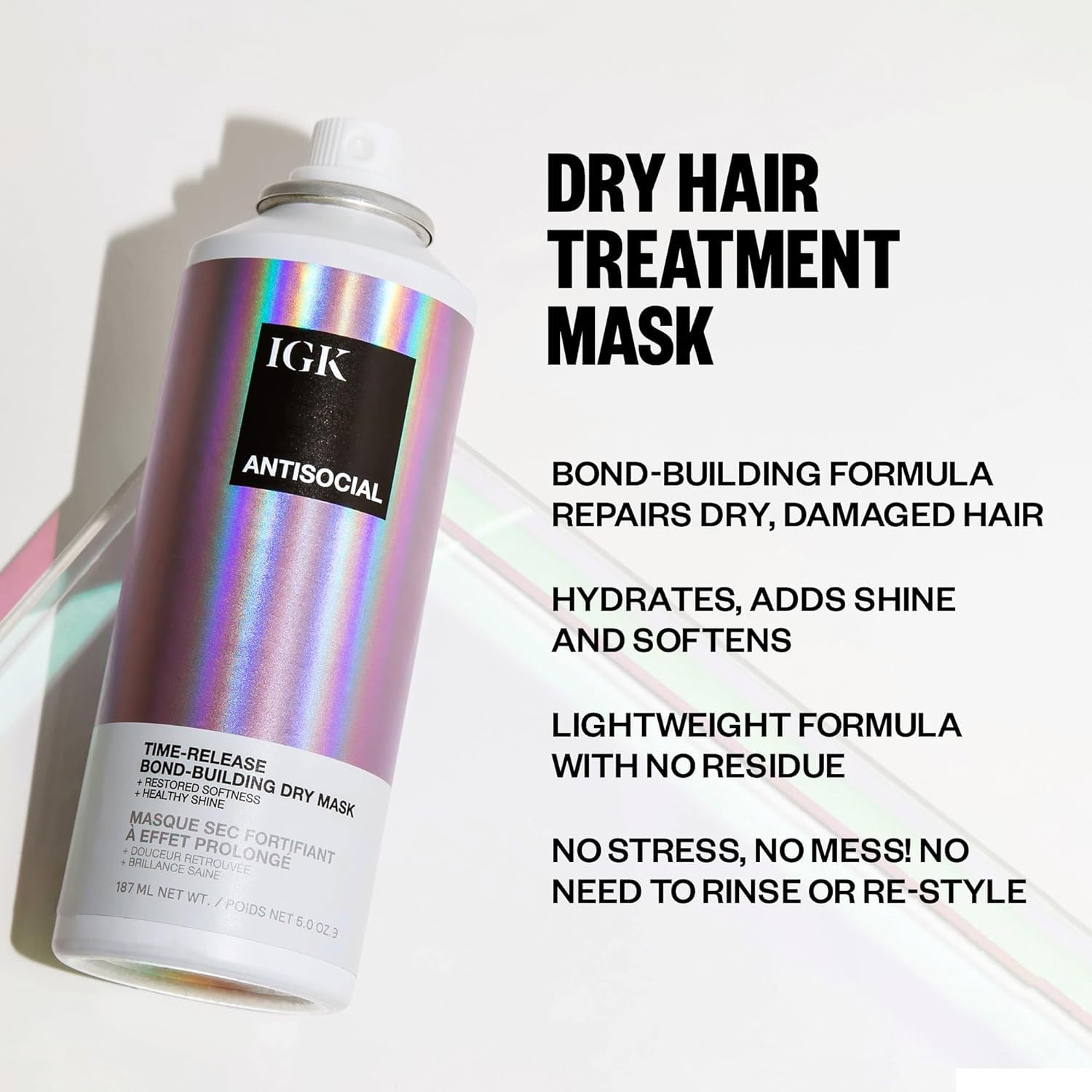 IGK Antisocial Dry Hair Mask – Overnight Bond-Building Leave-In Treatment for Dry Hair & Extensions