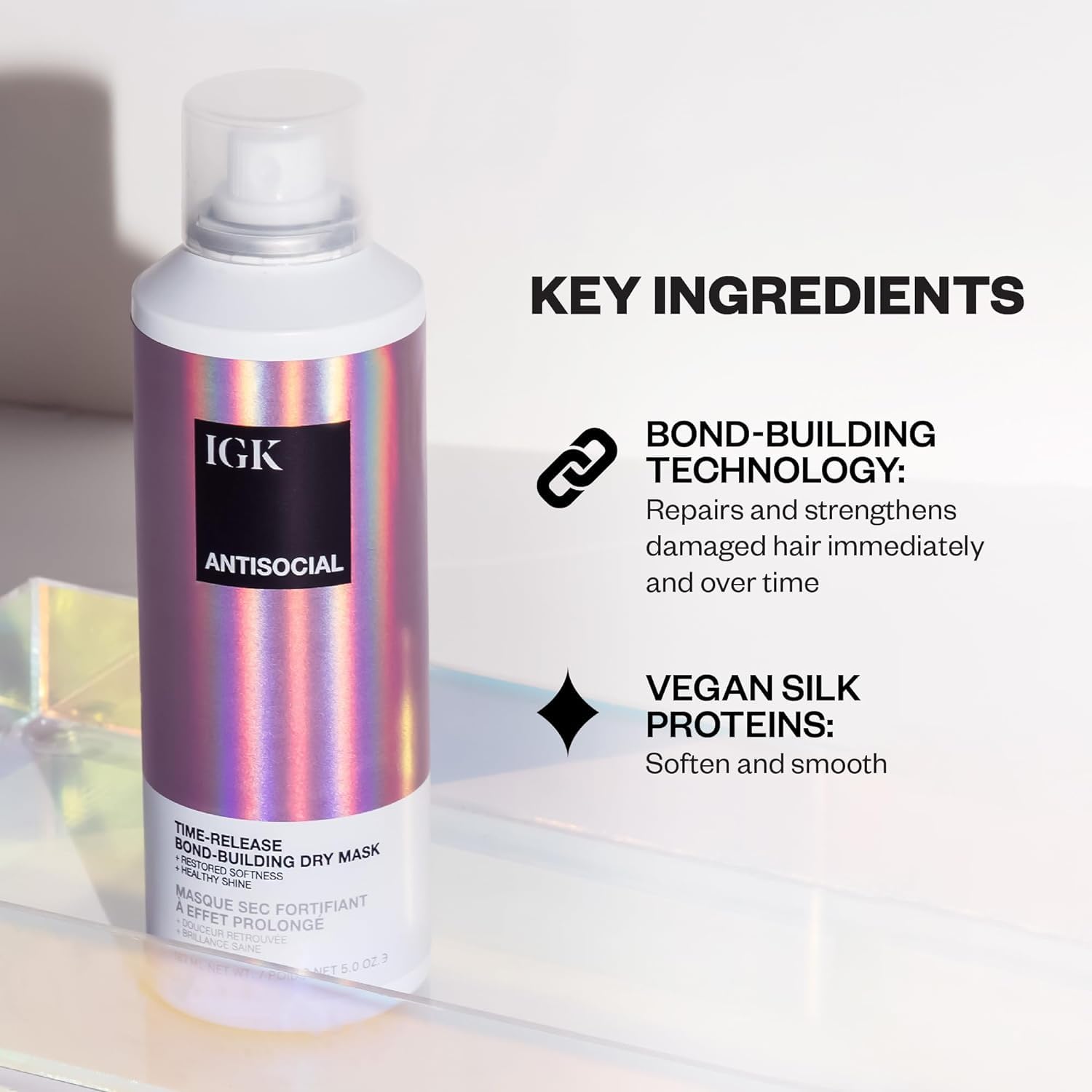 IGK Antisocial Dry Hair Mask – Overnight Bond-Building Leave-In Treatment for Dry Hair & Extensions