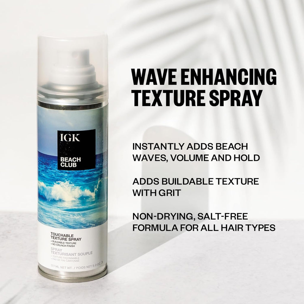 IGK Beach Club Touchable Texture Spray Travel Bundle – Lightweight Hold & Volume (5 oz + 1.7 oz) – Vegan & Cruelty-Free