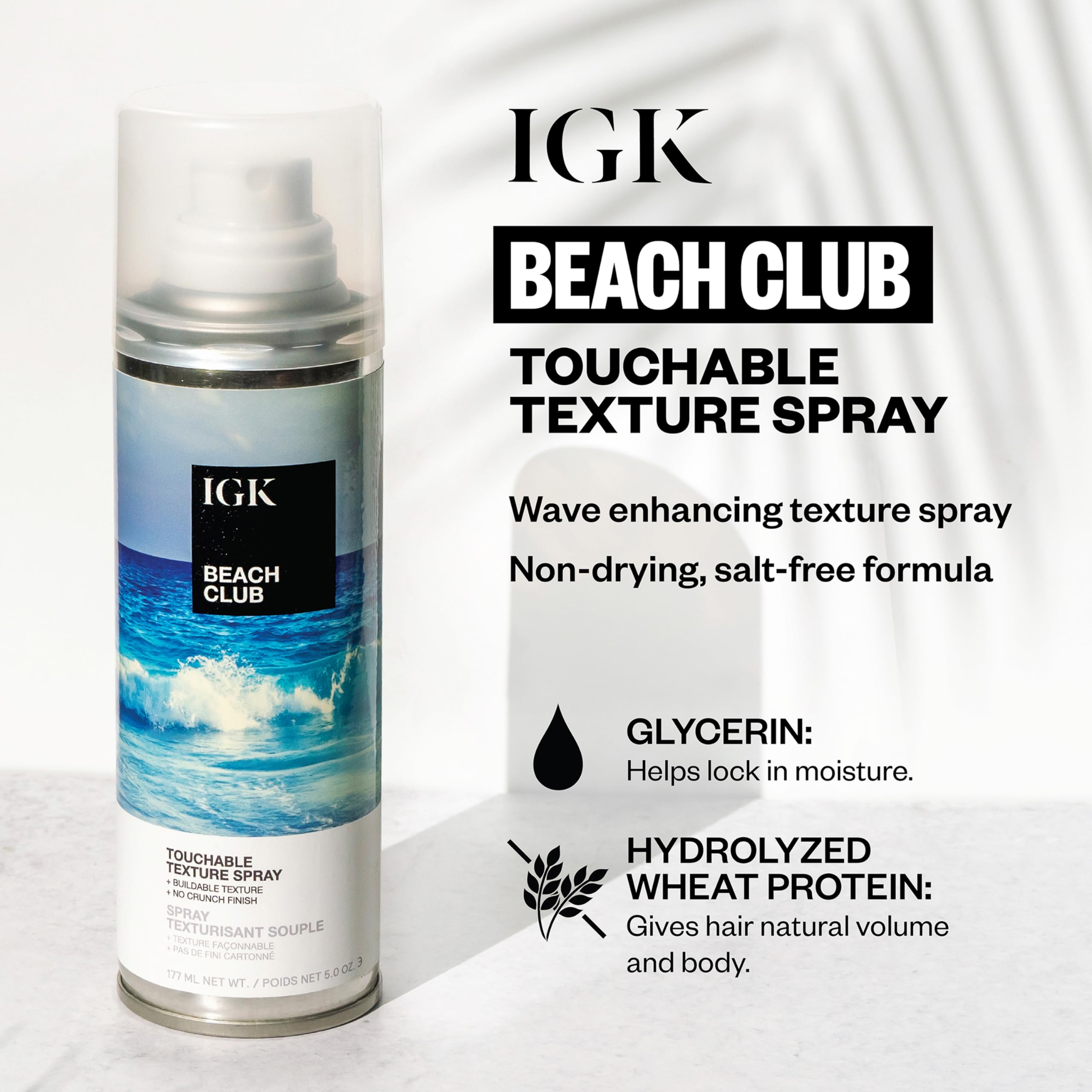 IGK Beach Club Touchable Texture Spray Travel Size – Lightweight Hold & Volume | Vegan + Cruelty-Free | 1.7 oz