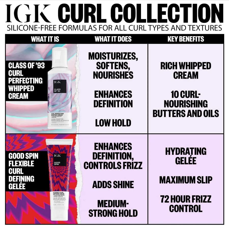IGK Class of '93 Curl Perfecting Whipped Cream | Moisture, Definition, Softens | Vegan + Cruelty-Free | 5.5 Oz