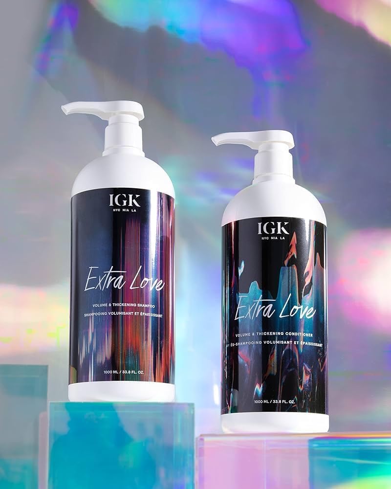 IGK EXTRA LOVE Volume & Thickening Shampoo & Conditioner Set | Volume, Scalp & Oil Balance | Vegan & Cruelty-Free | 33.8 oz (Pack of 2)