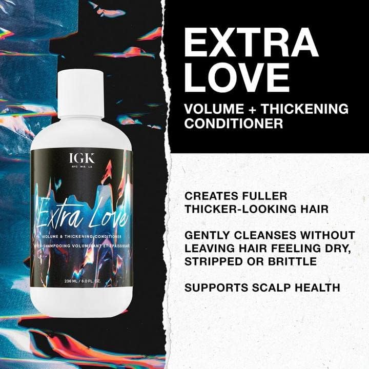 IGK EXTRA LOVE Volume & Thickening Shampoo & Conditioner Set | Volume + Scalp Balance + Oil Balance | Vegan + Cruelty-Free | 8 oz (Pack of 2)