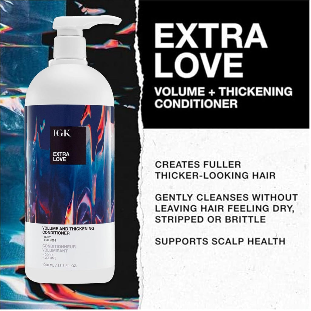 IGK EXTRA LOVE Volume & Thickening Shampoo & Conditioner Set | Volume, Scalp & Oil Balance | Vegan & Cruelty-Free | 33.8 oz (Pack of 2)