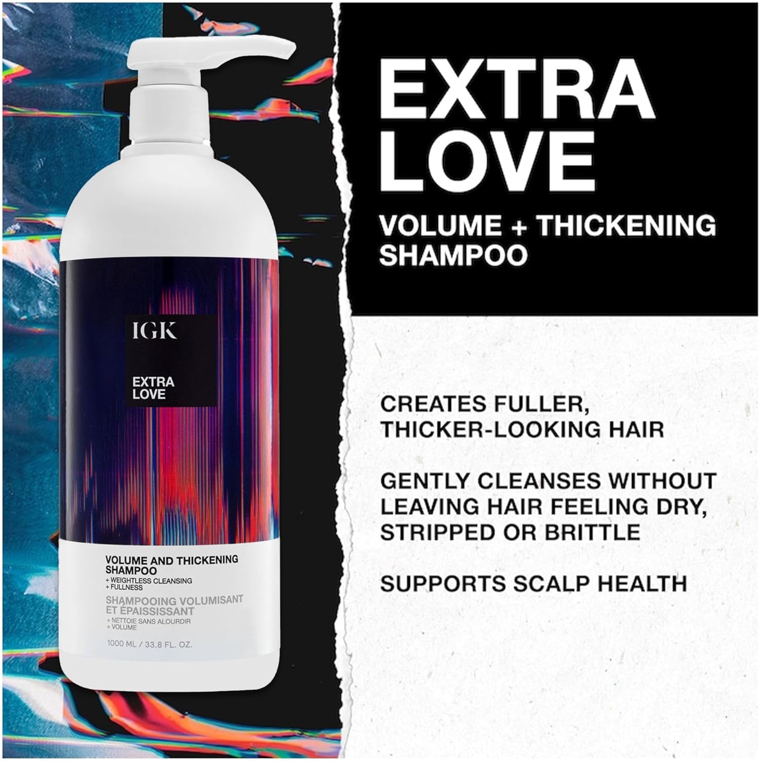 IGK EXTRA LOVE Volume & Thickening Shampoo & Conditioner Set | Volume, Scalp & Oil Balance | Vegan & Cruelty-Free | 33.8 oz (Pack of 2)