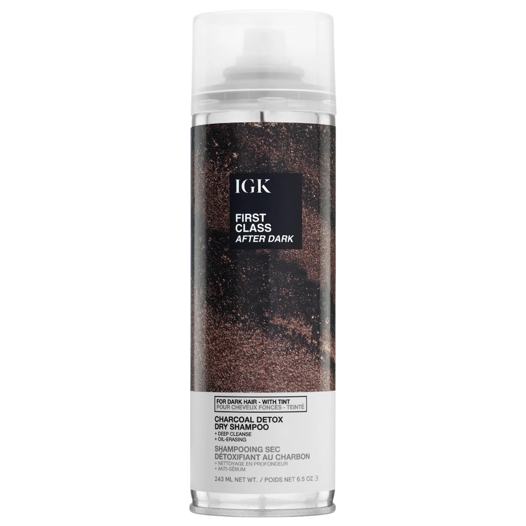 IGK First Class After Dark Charcoal Dry Shampoo for Dark Hair – No White Residue, 6.5 oz