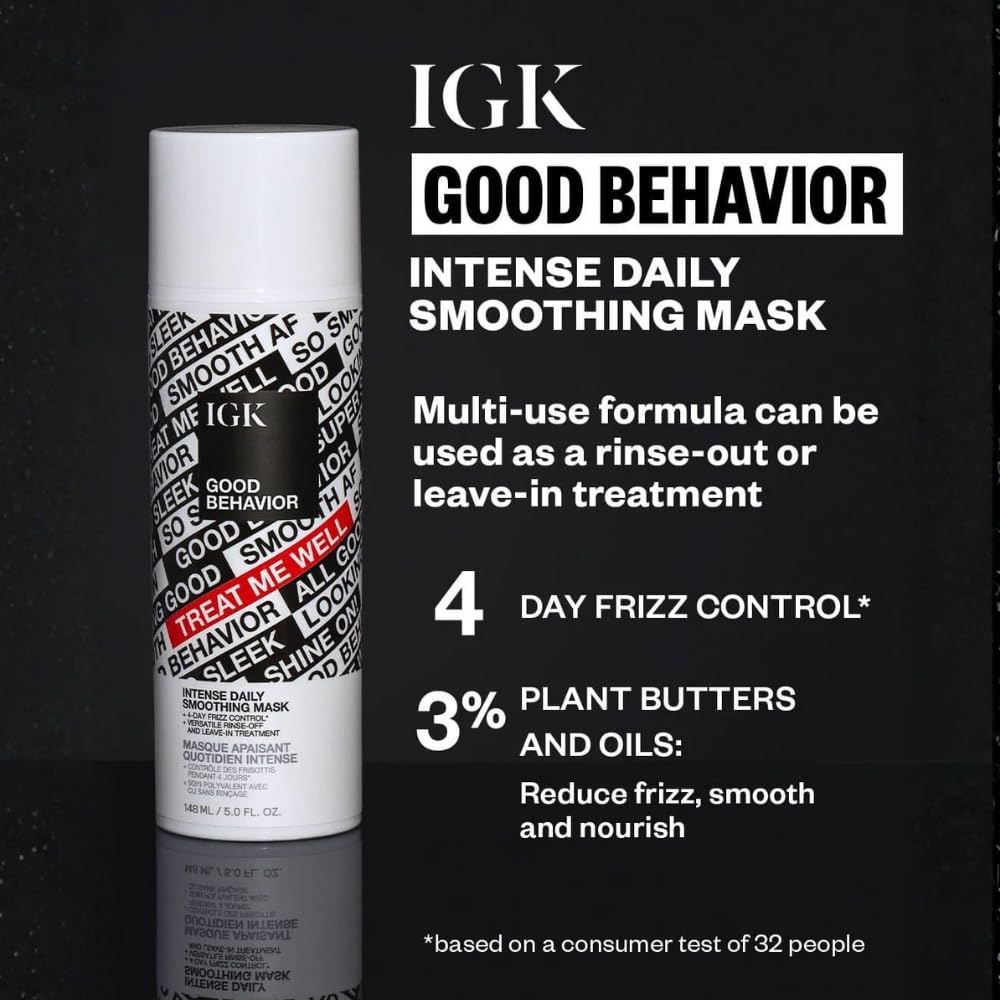 IGK Good Behavior Intense Daily Smoothing Mask – Vegan + Cruelty-Free, 5 Oz