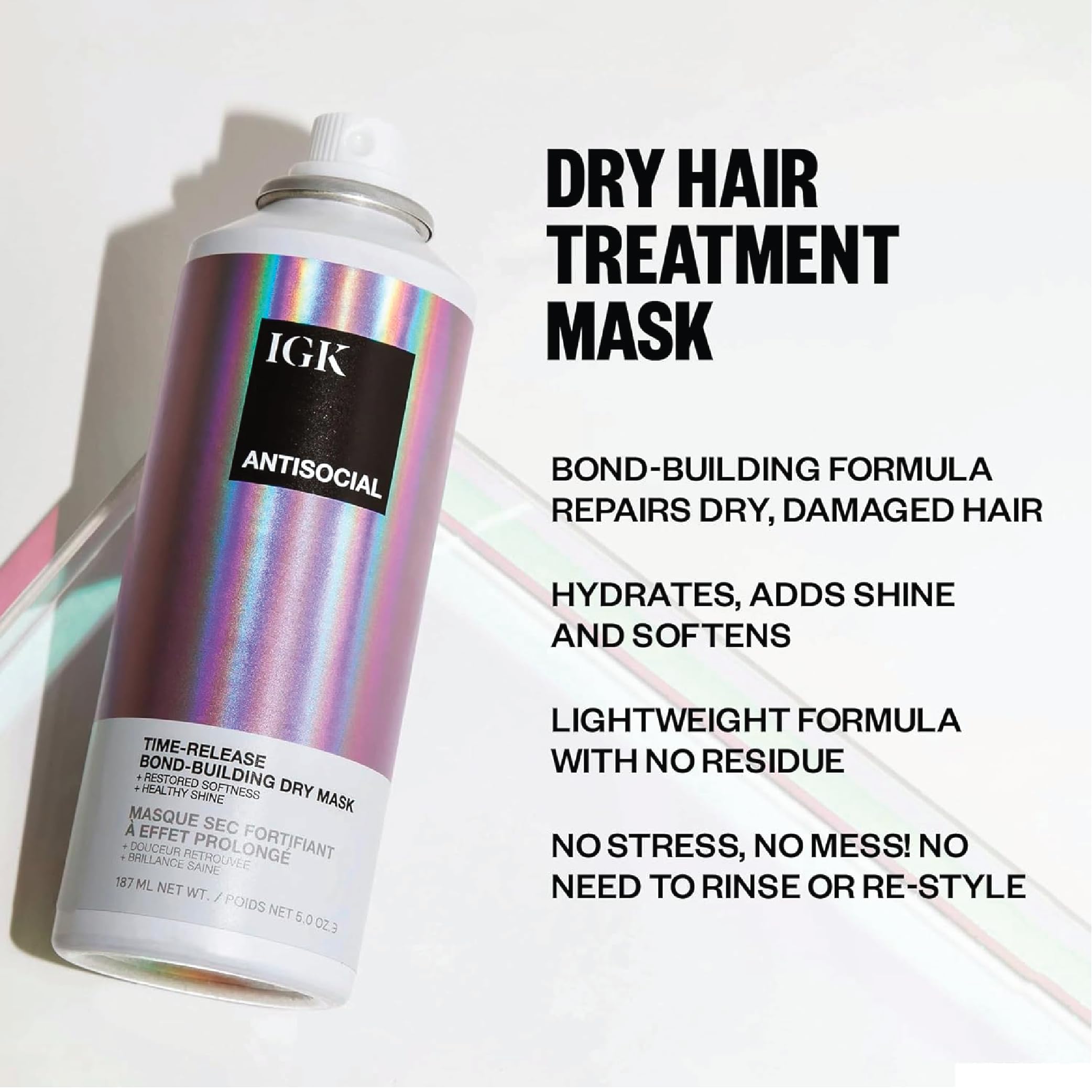 IGK Travel Size Hair Treatment Set — Antisocial Mask + Good Behavior Spirulina Spray | Bond-Building + Keratin-Like Smoothing