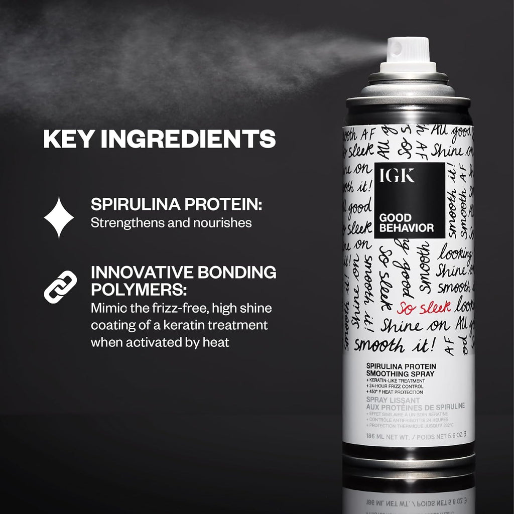 IGK GOOD BEHAVIOR Travel Set – 4-in-1 Prep Spray + Spirulina Protein Smoothing Spray | Frizz Control & Heat Protection