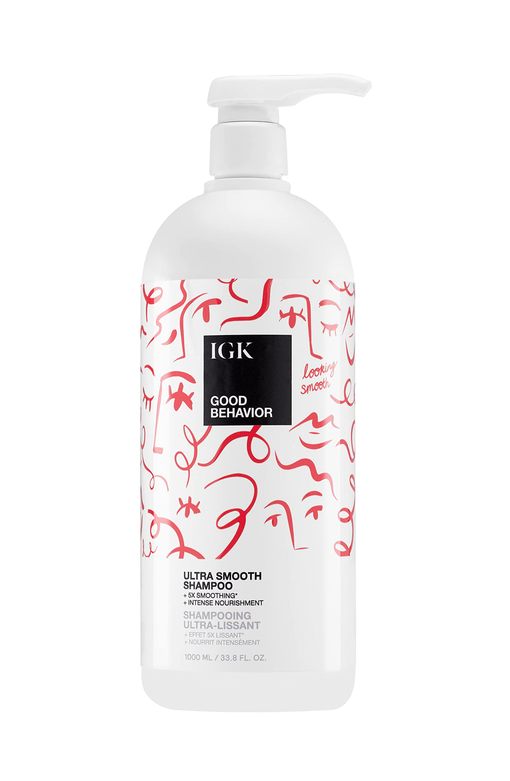IGK GOOD BEHAVIOR Ultra Smooth Shampoo Liter – Frizz Control, Shine, Vegan & Cruelty-Free | 33.8 oz