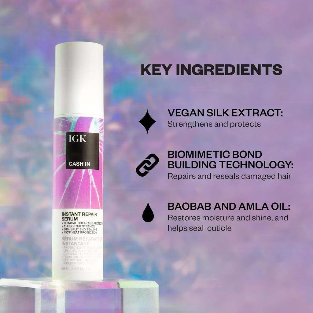IGK Expensive Clear Gloss Top Coat + Cash In Repair Serum – Vegan + Cruelty-Free Duo (4.7 oz Top Coat + 1.7 oz Serum) | Pack of 2