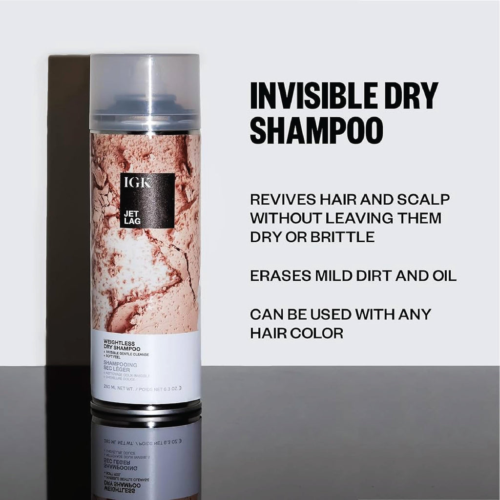 IGK Jet Lag Invisible Dry Shampoo Travel Size – Weightless, Buildable Cleanse with Finely Milled Volcanic Ash | 2 x 2.0 fl oz
