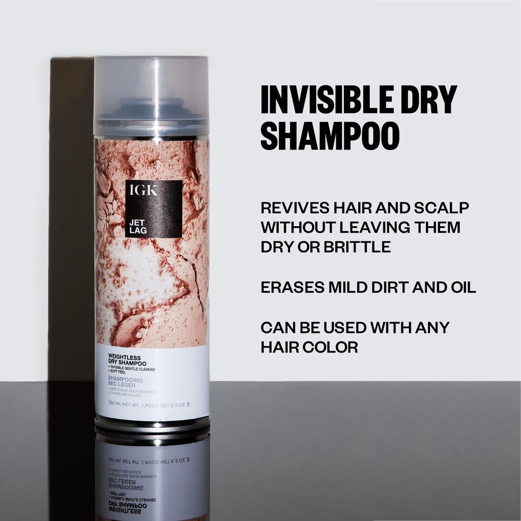 IGK Jet Lag Invisible Dry Shampoo – Weightless Refresh for Fine Hair | Vegan & Cruelty-Free | 6.3 Oz