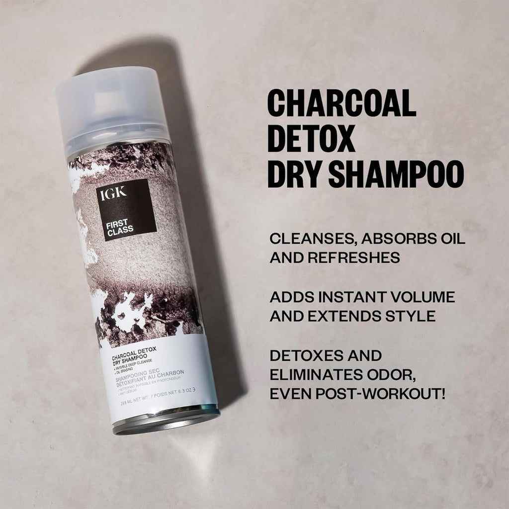 IGK First Class Charcoal Detox Dry Shampoo – Deep Cleansing & Volume (2-Pack)