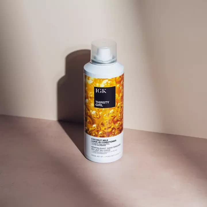 IGK THIRSTY GIRL Coconut Milk Leave-In Conditioner | Hydrate + Strengthen + Frizz Control | Vegan + Cruelty Free | 5 Oz