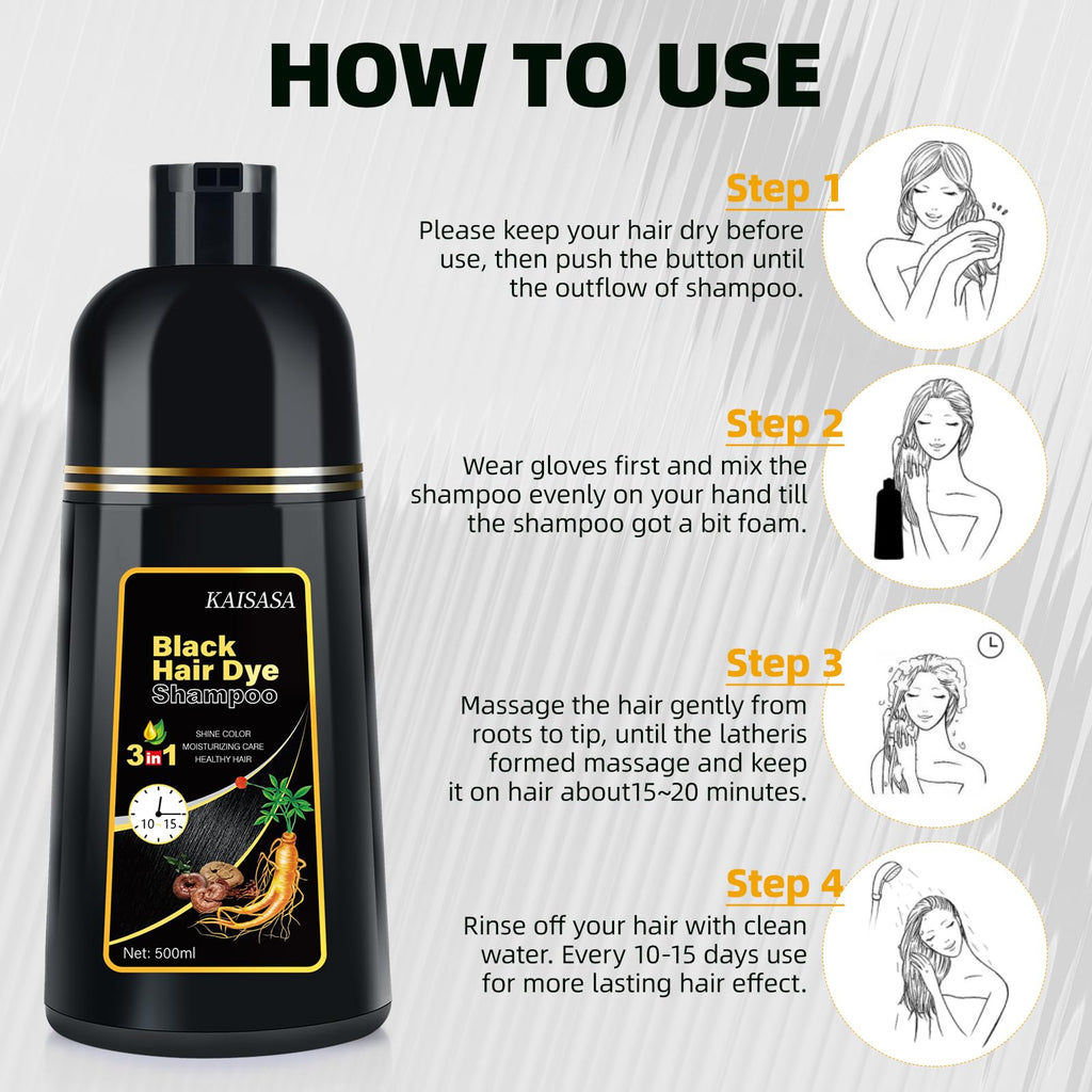 IIIMEIDU Hair Dye Shampoo for Gray Hair Coverage | 3-in-1 Natural Black Dye, 500ml