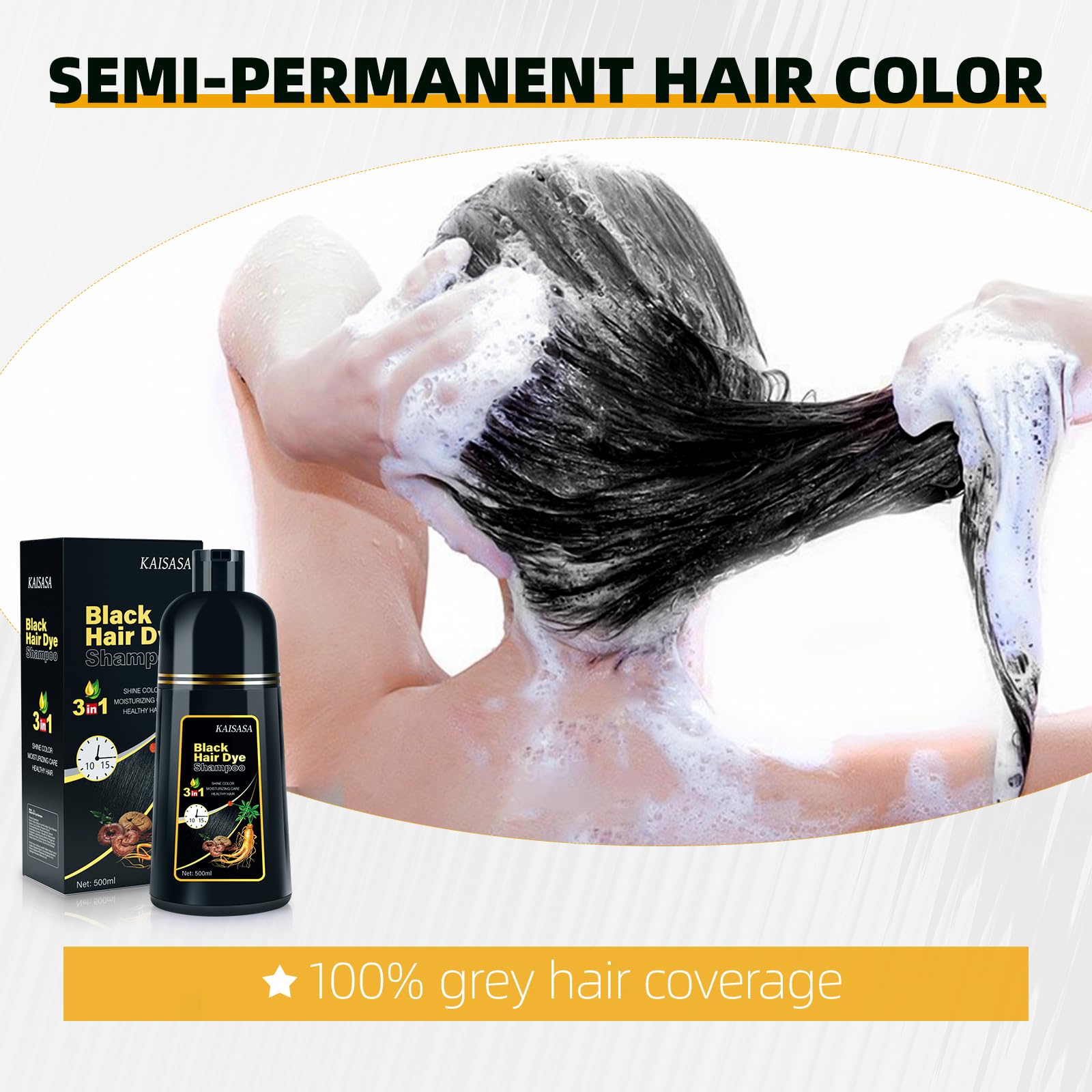 IIIMEIDU Hair Dye Shampoo for Gray Hair Coverage | 3-in-1 Natural Black Dye, 500ml