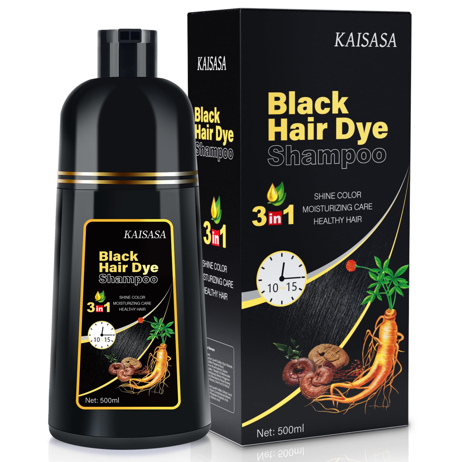 IIIMEIDU Hair Dye Shampoo for Gray Hair Coverage | 3-in-1 Natural Black Dye, 500ml