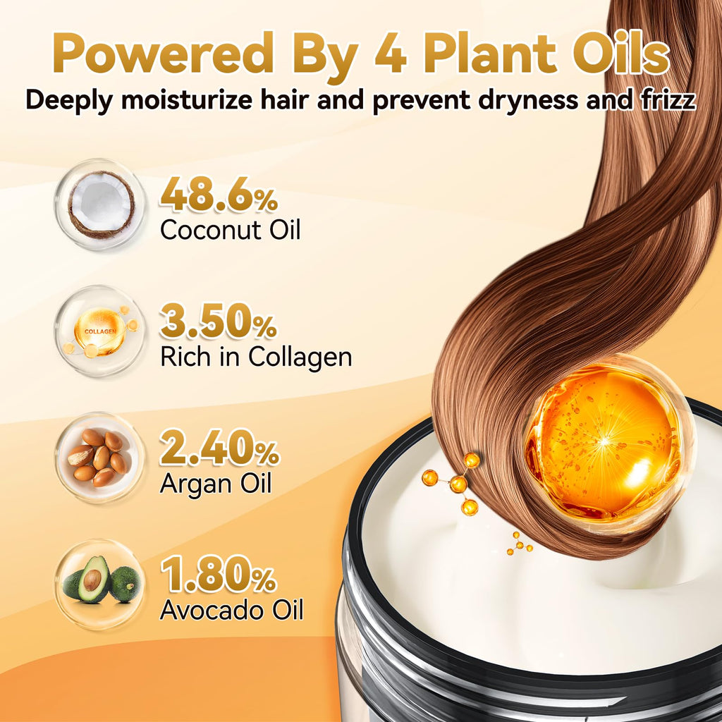 IIIMEIDU Hair Mask for Damaged Hair | Keratin Deep Repair with Coconut Oil, No Sulphates or Parabens (16.9 fl oz)