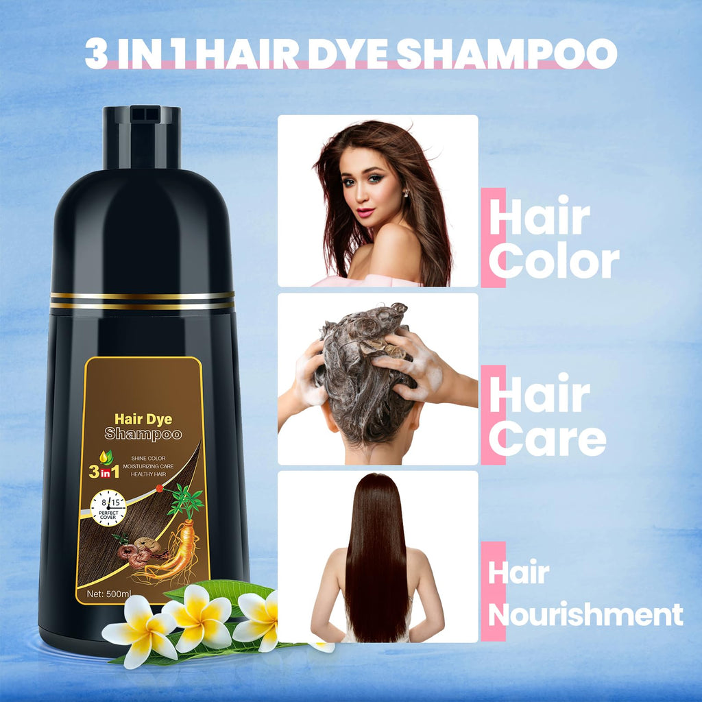 IIIMEIDU Hair Dye Shampoo for Gray Hair Coverage – 3-in-1 Natural Dye, 500ml (Light Brown)