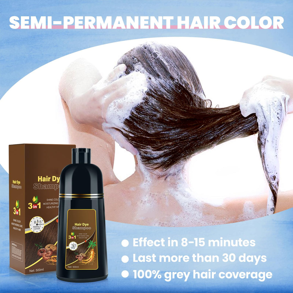 IIIMEIDU Hair Dye Shampoo for Gray Hair Coverage – 3-in-1 Natural Dye, 500ml (Light Brown)