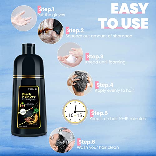IIIMEIDU Hair Dye Shampoo for Gray Hair Coverage | 3-in-1 Natural Black Dye, 500ml