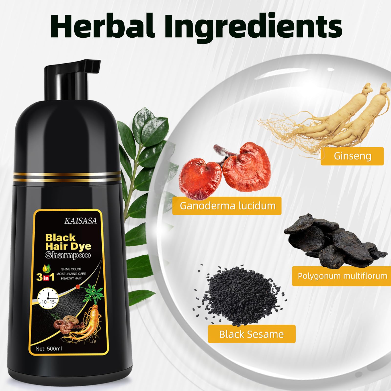 IIIMEIDU Hair Dye Shampoo for Gray Hair Coverage | 3-in-1 Natural Black Dye, 500ml