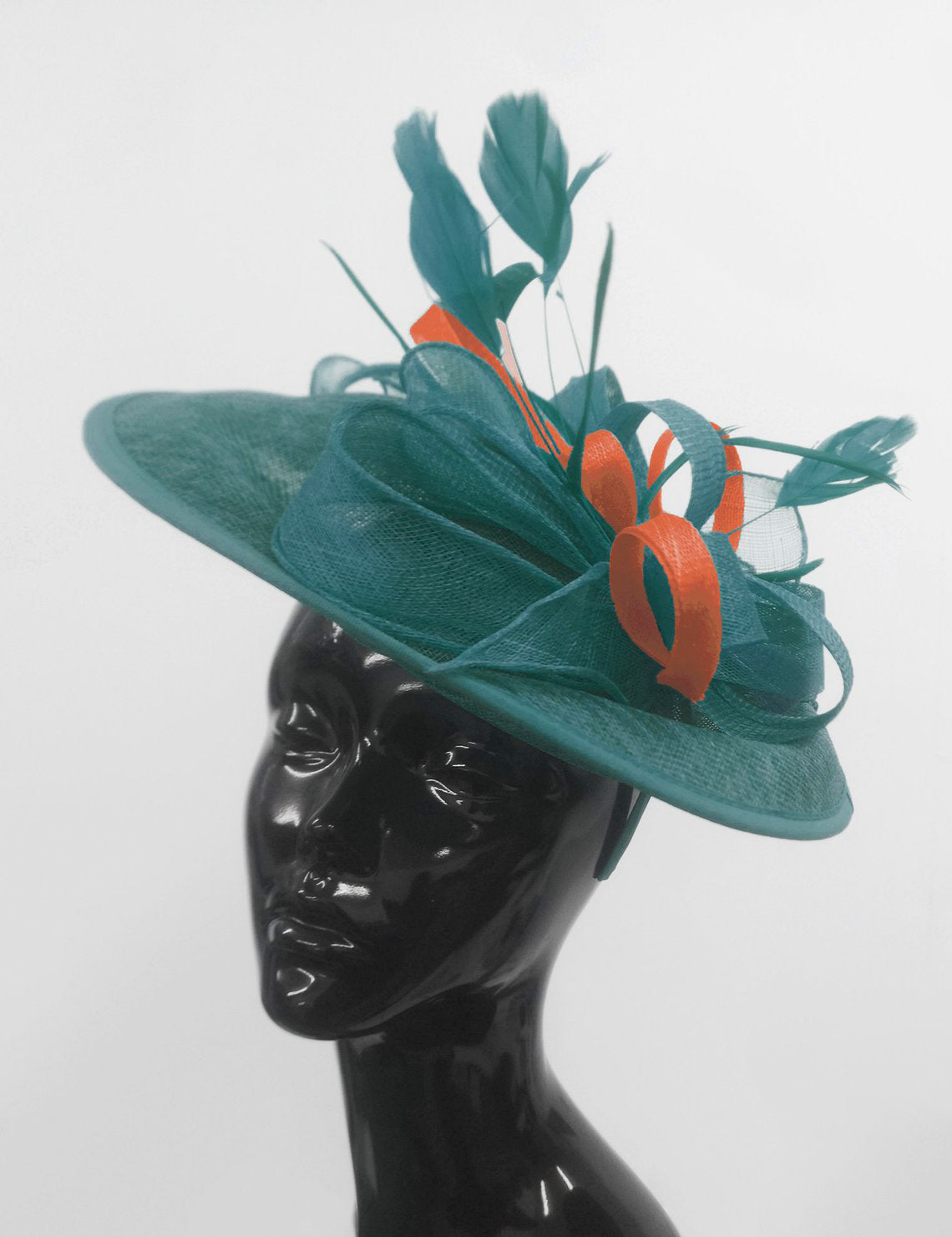 Big Saucer Sinamay Teal Turquoise & Orange Mixed Colour Fascinator On Headband