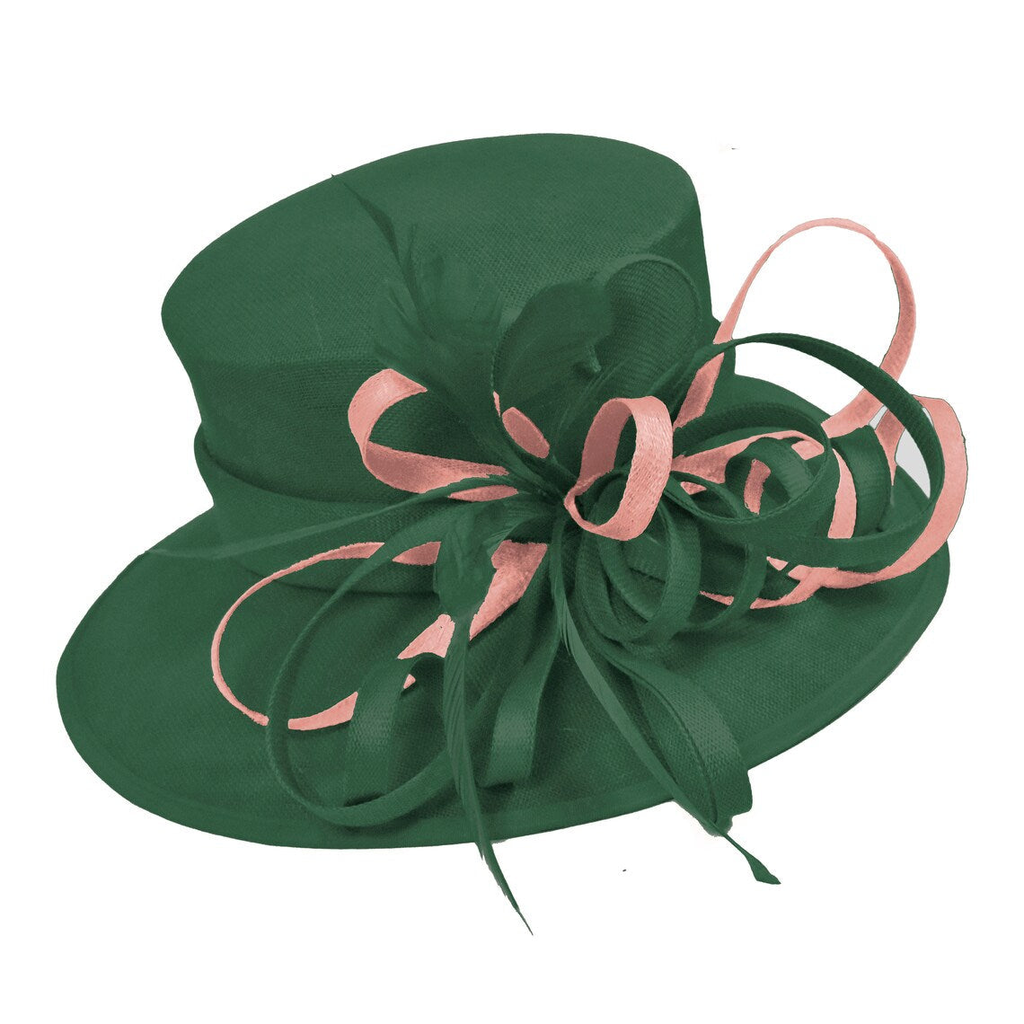 Caprilite Dark Green and Dusty Pink Queen Hat Brim Occasion Hatinator Fascinator Weddings Formal