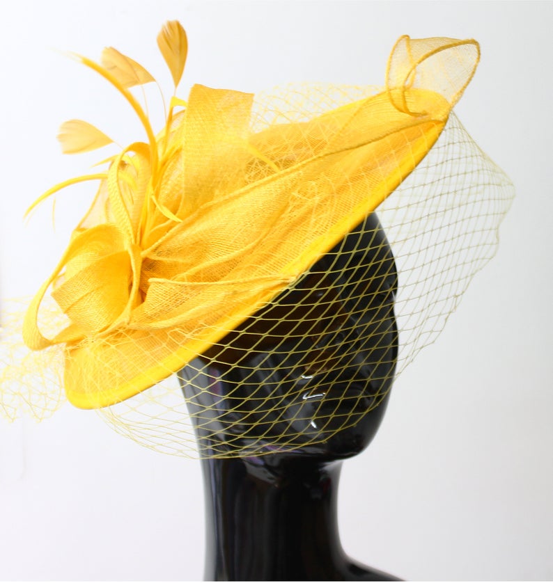 Caprilite Big Saucer Sinamay Birdcage Veil Fascinator On Headband Wedding Derby Ascot Races Ladies Hat