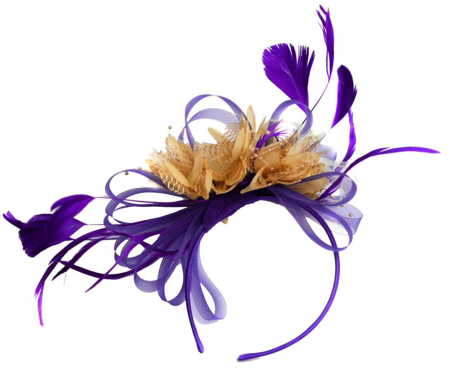 Caprilite Purple and Beige Fascinator on Headband Alice Band UK Wedding Ascot Races Derby