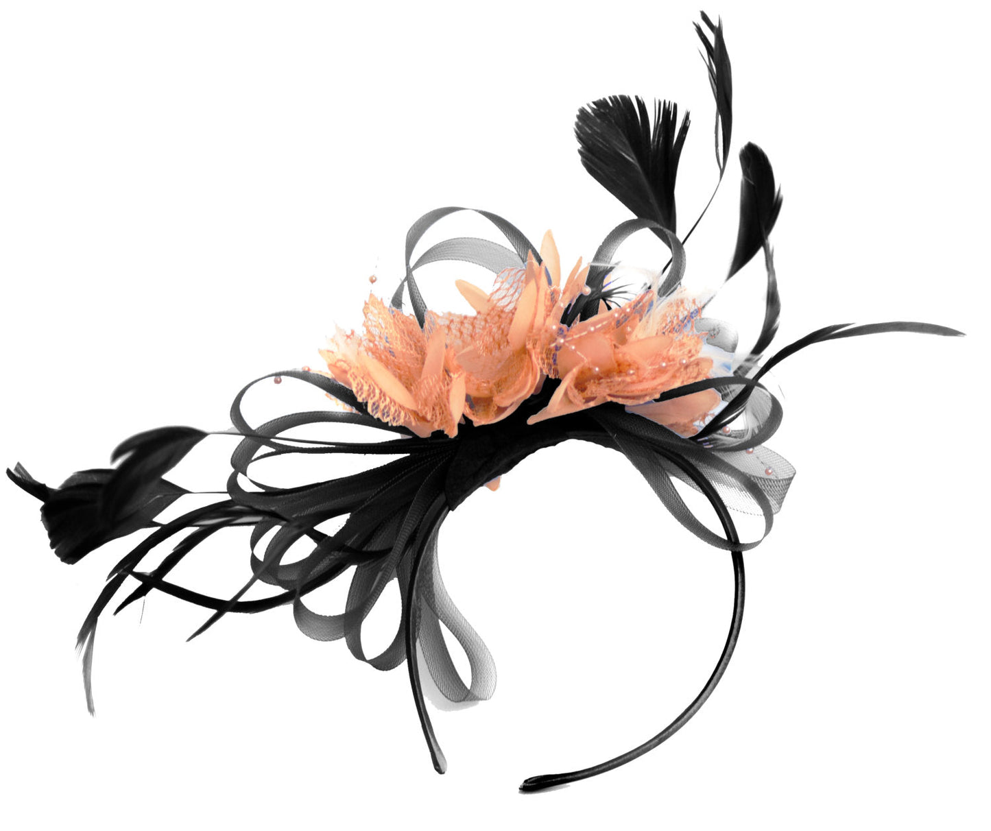 Caprilite Black and Peach Nude Fascinator on Headband Alice Band UK Wedding Ascot Races Derby