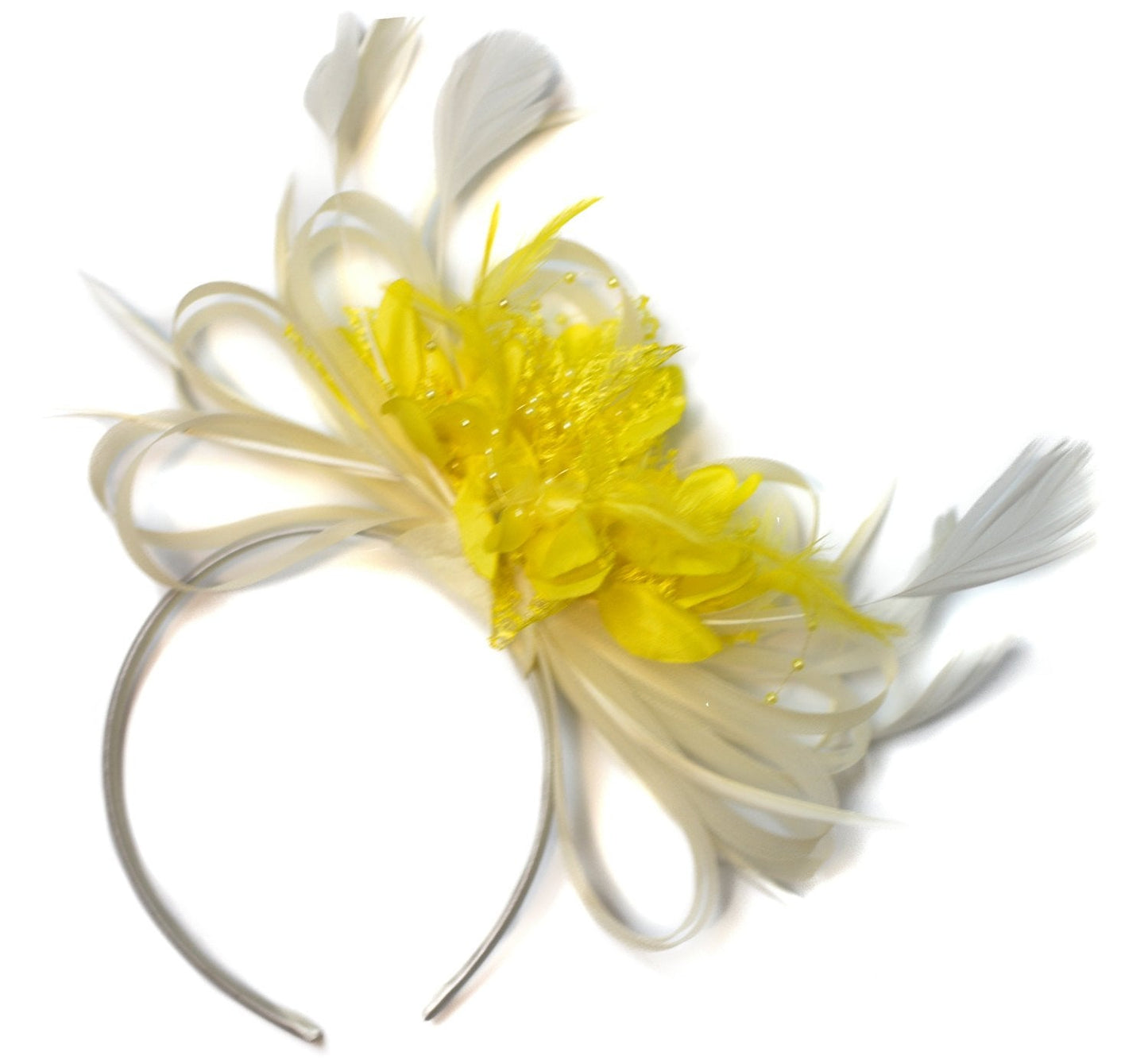 Caprilite Cream and Yellow Fascinator on Headband Alice Band UK Wedding Ascot Races Derby