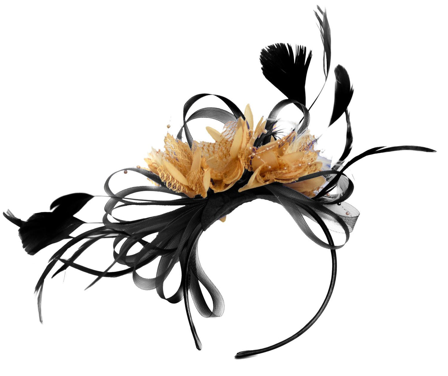 Caprilite Black and Beige Fascinator on Headband Alice Band UK Wedding Ascot Races Derby