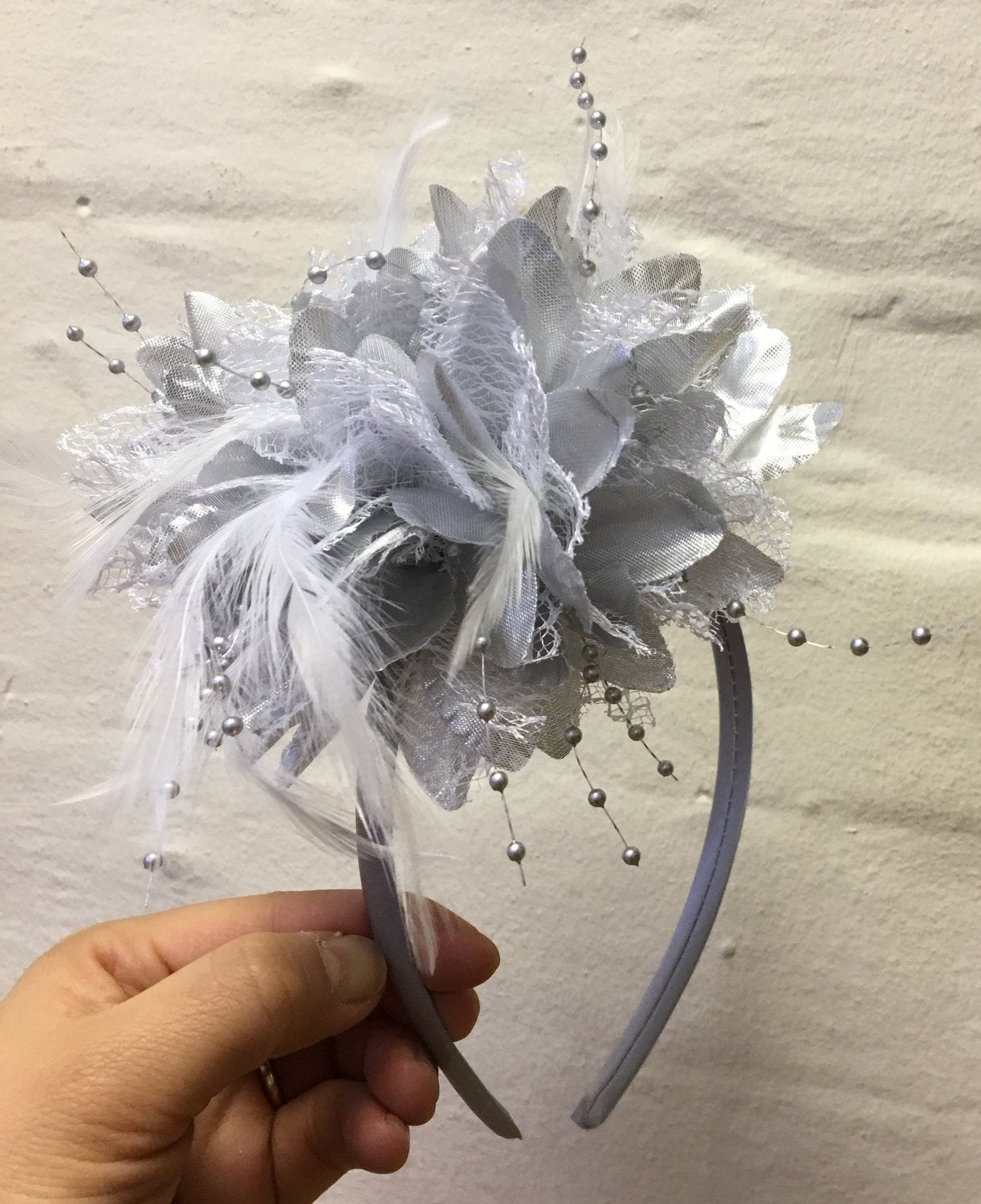 Caprilite Silver Fascinator Headband Hair Band Flower Corsage Black Headband
