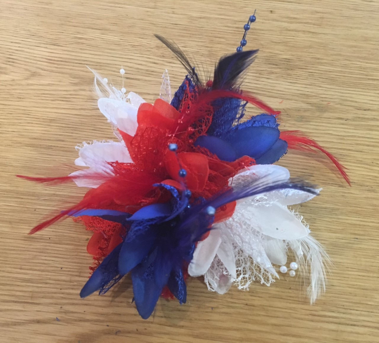 Caprilite Union Jack Blue Red White Fascinator Black Headband Clip Comb Flower Corsage