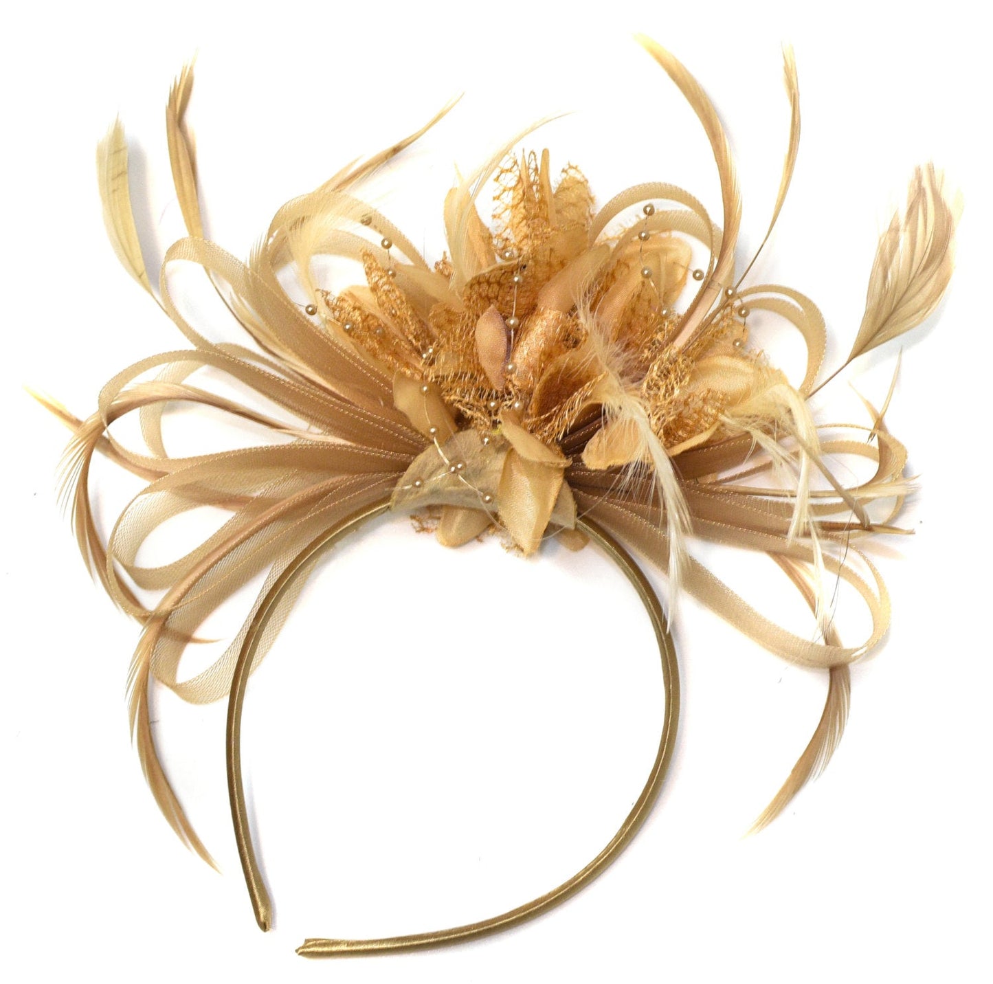Caprilite Beige Camel Fascinator on Headband Alice Band UK Wedding Ascot Races Loop Hoops Derby