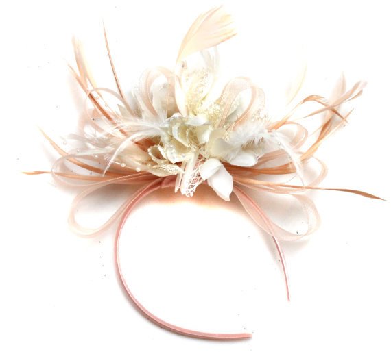 Caprilite Nude Salmon Pink and Cream ivory Fascinator on Headband Alice Band UK Wedding Ascot Races Loop