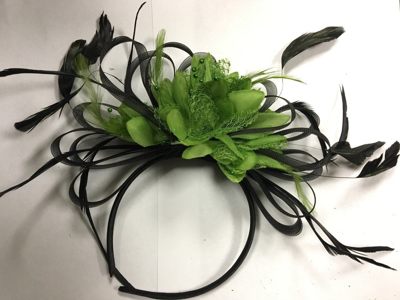 Caprilite Black Hoop & Lime Green Feathers Fascinator on Headband