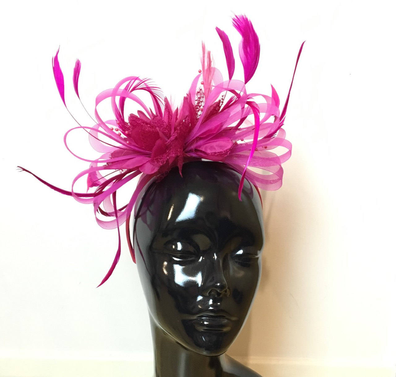 Caprilite Fuchsia Hot Pink Wedding Fascinator Headband  Alice Band Ascot Races Loop Net