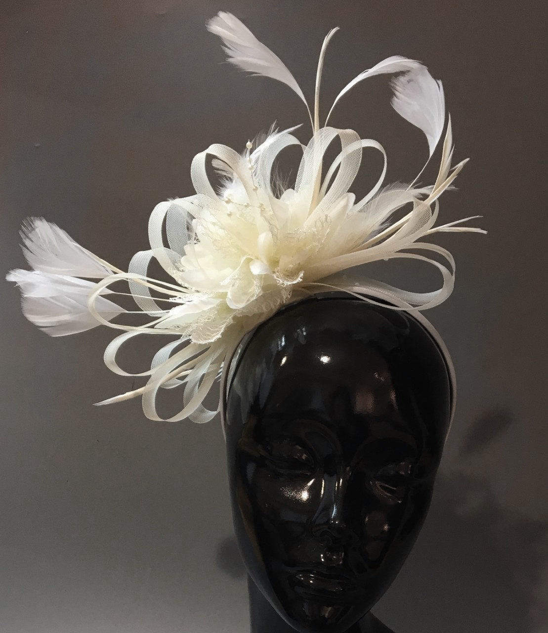 Caprilite Cream Ivory Fascinator on Headband AliceBand UK Wedding Ascot Races Loop
