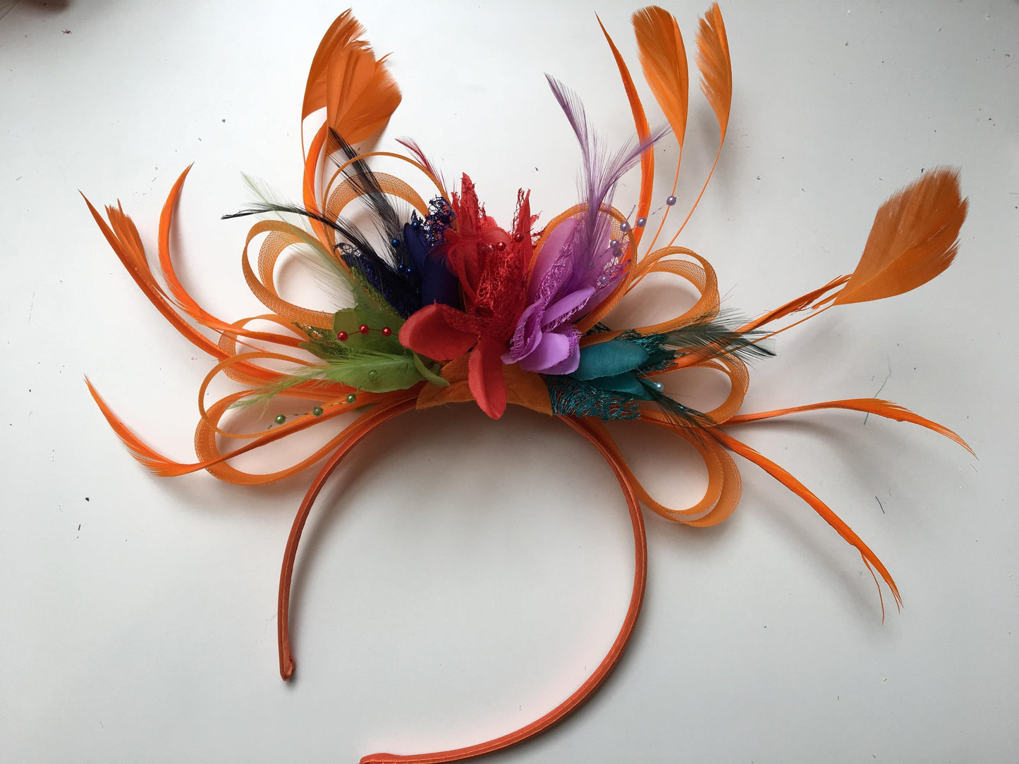 Caprilite Orange & Red Green Lilac Yellow Turquoise Indigo LGBT Rainbow Colours Fascinator on Headband AliceBand