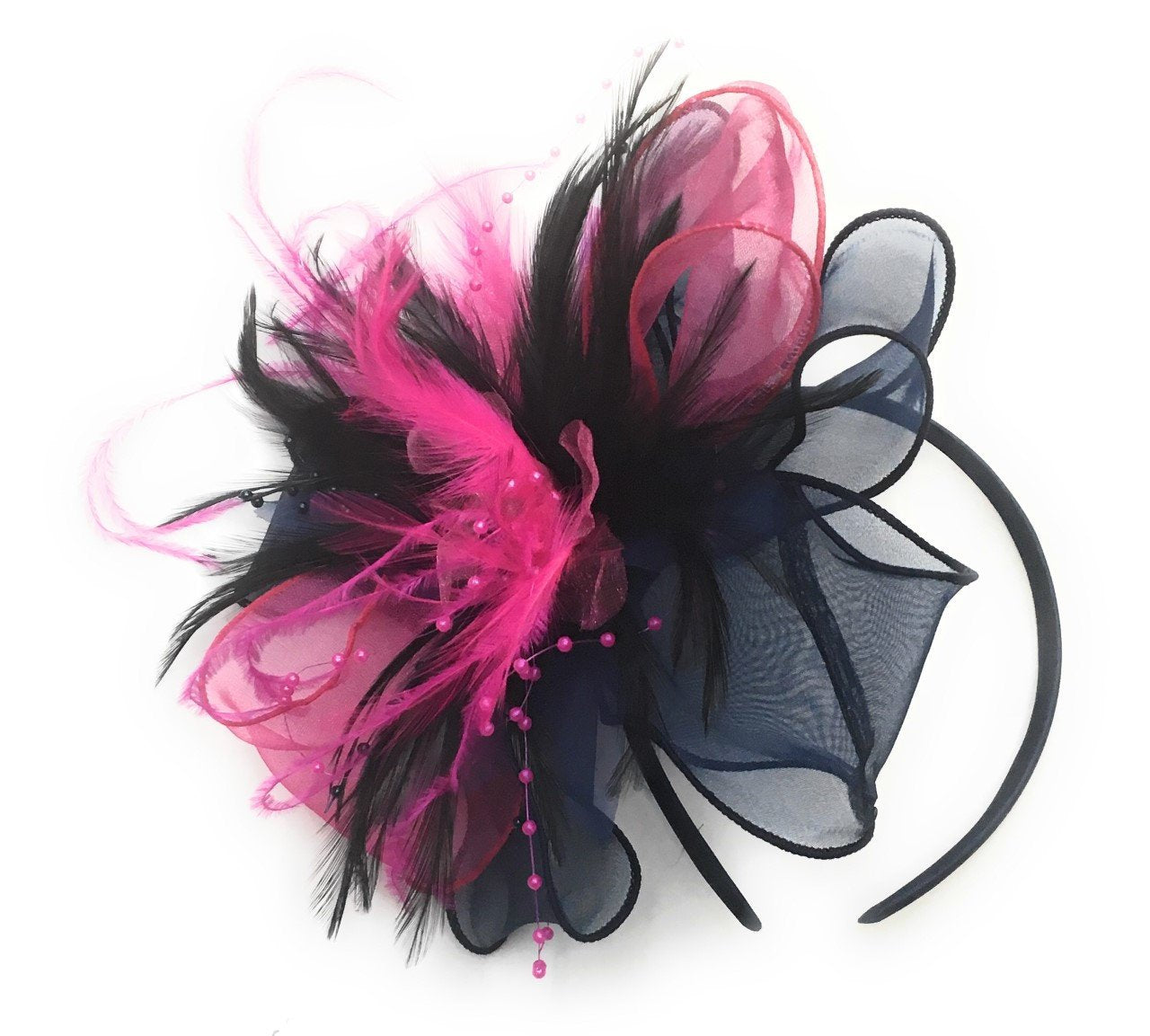 Caprilite Navy and Fuchsia Pink Chiffon Feathers Fascinator Headband Ascot Wedding