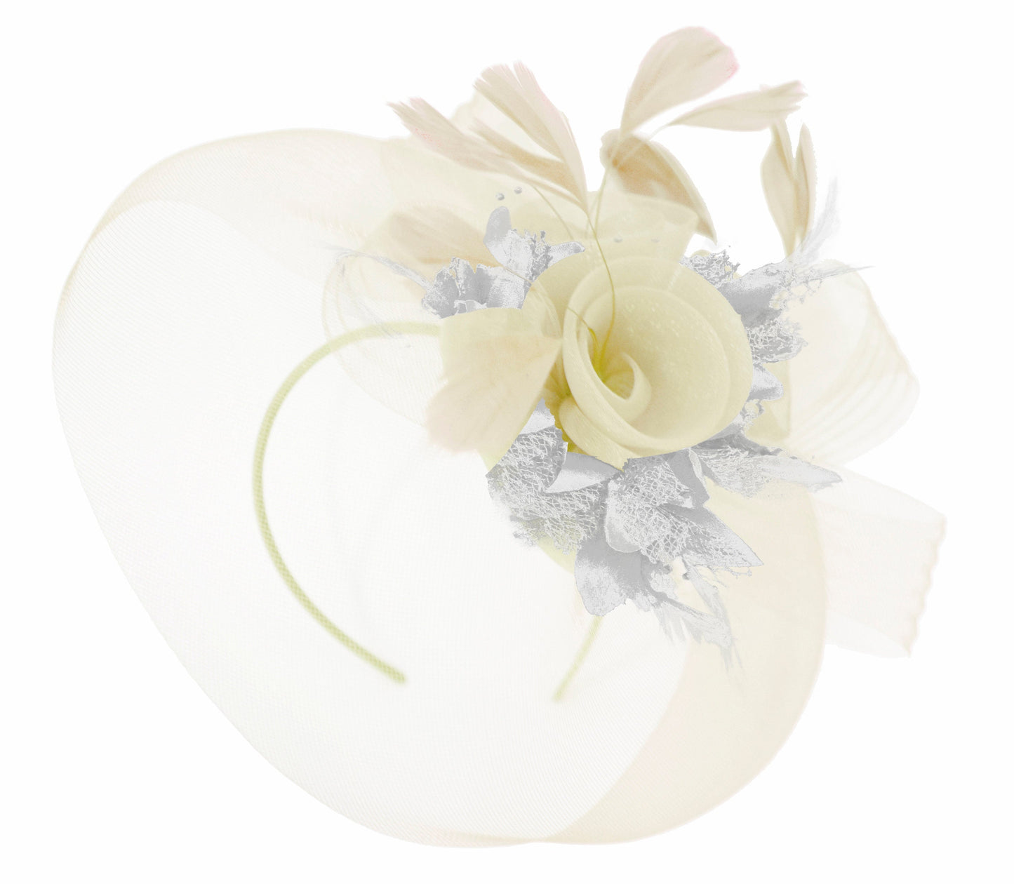 Caprilite Cream and Silver Fascinator on Headband Veil UK Wedding Ascot Races Hatinator Women