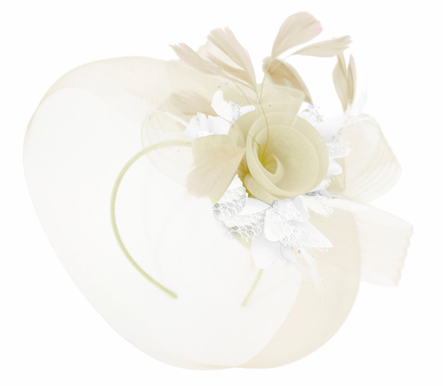 Caprilite Cream and White Fascinator on Headband Veil UK Wedding Ascot Races Hatinator Women