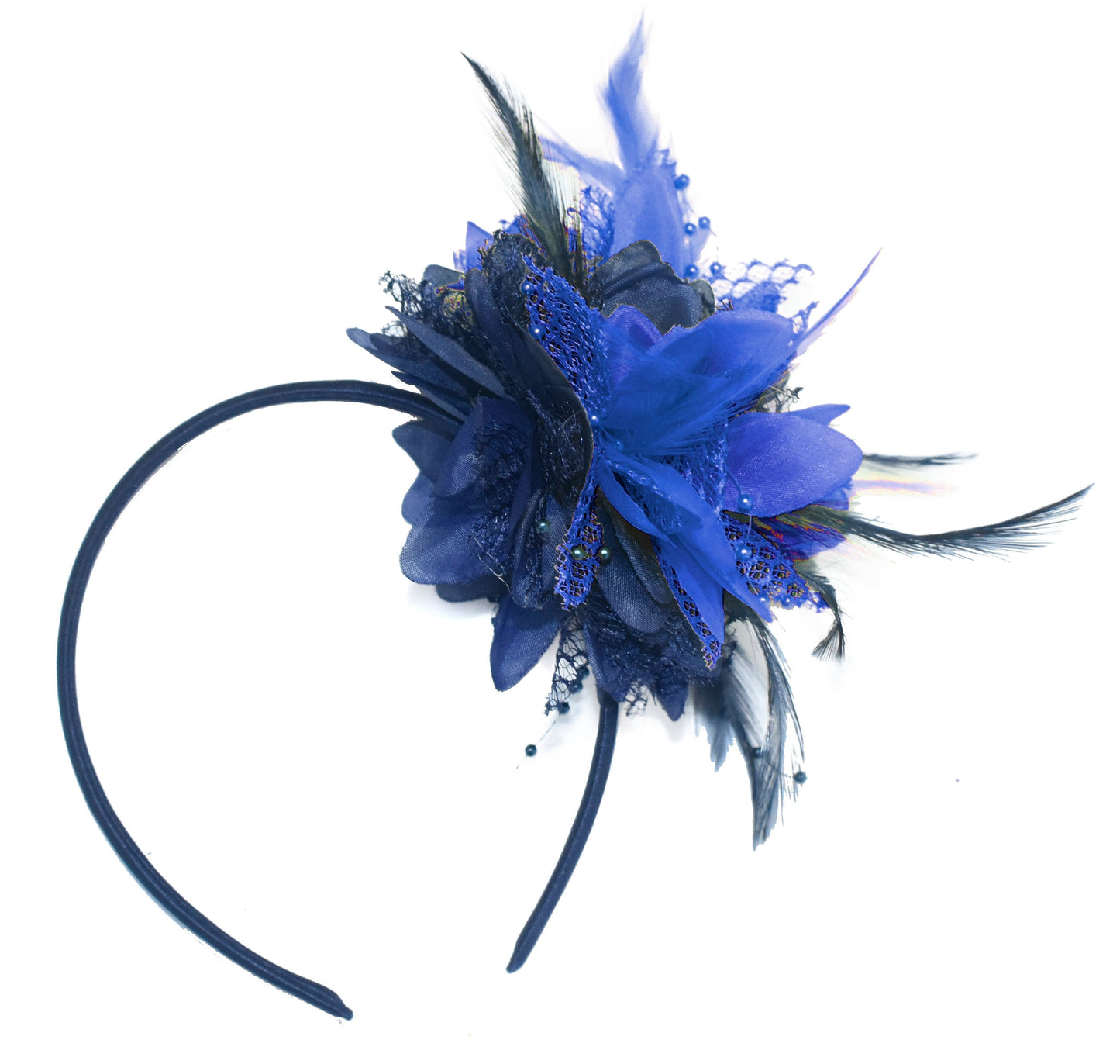 Caprilite Navy and Royal Blue Fascinator Headband Hair Band Flower Corsage