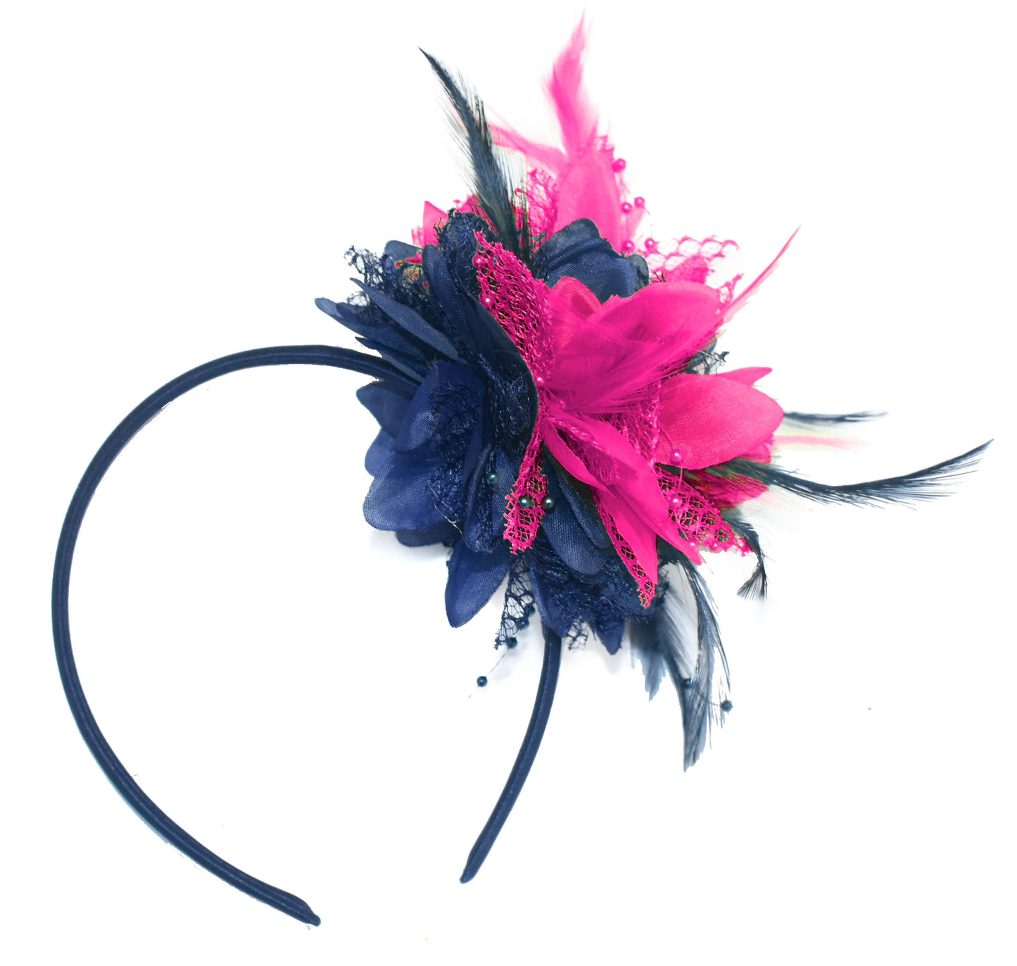 Caprilite Navy and Fuchsia Hot Pink Fascinator Headband Hair Band Flower Corsage