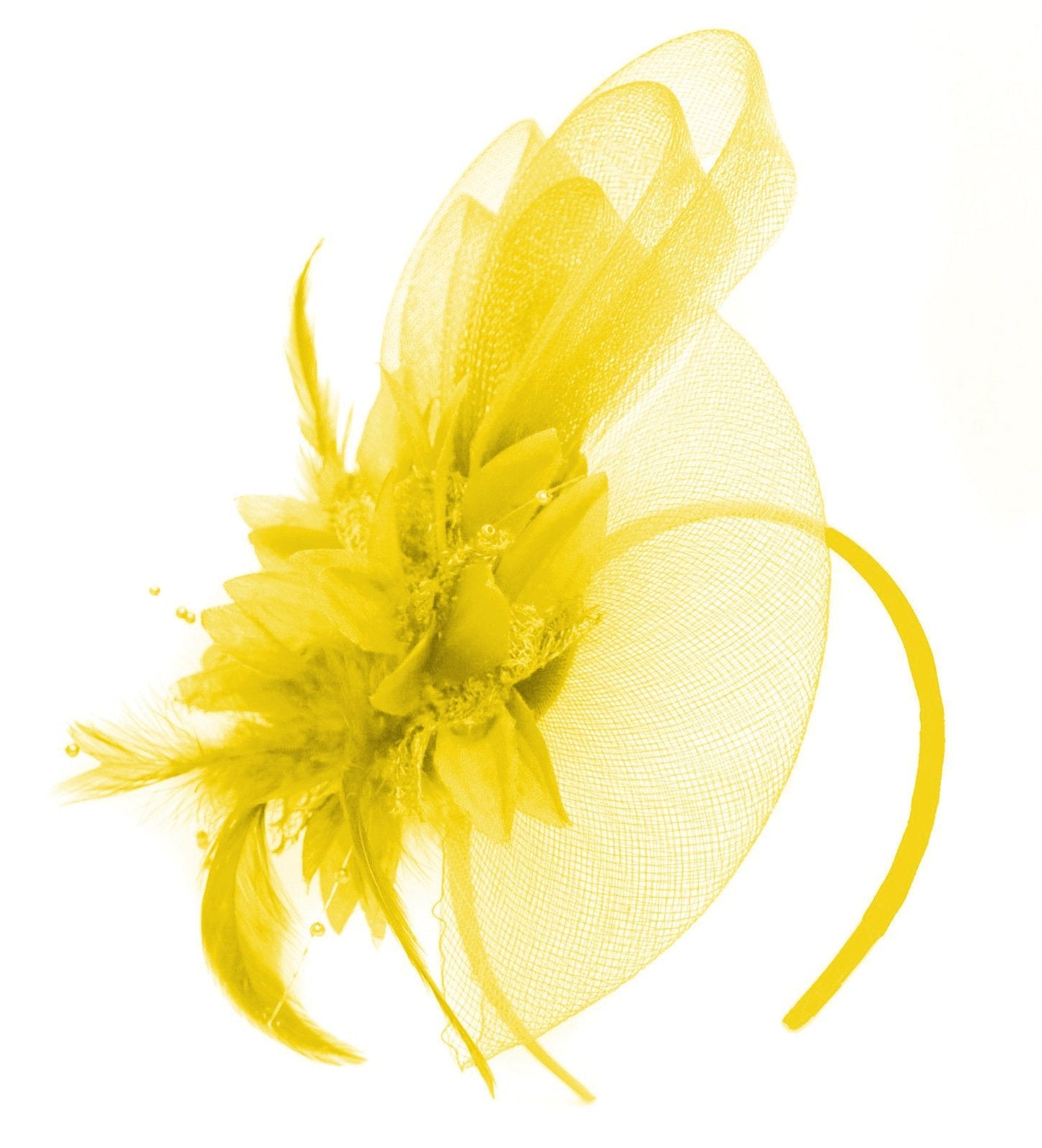 Caprilite Yellow Flower Veil Feathers Fascinator On Headband Wedding