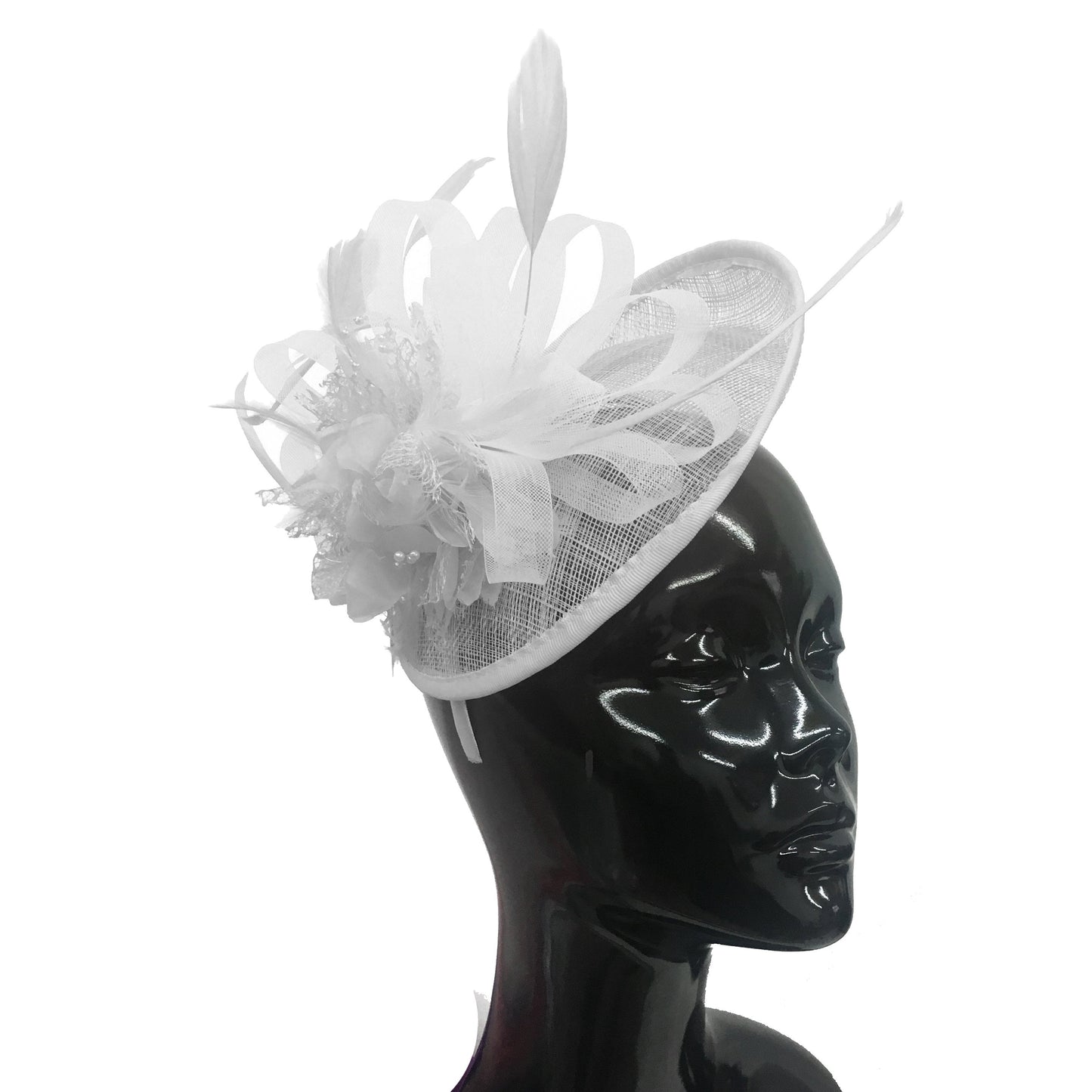 Caprilite Sinamay White Fascinator on Headband Alice Band Wedding Ascot Races