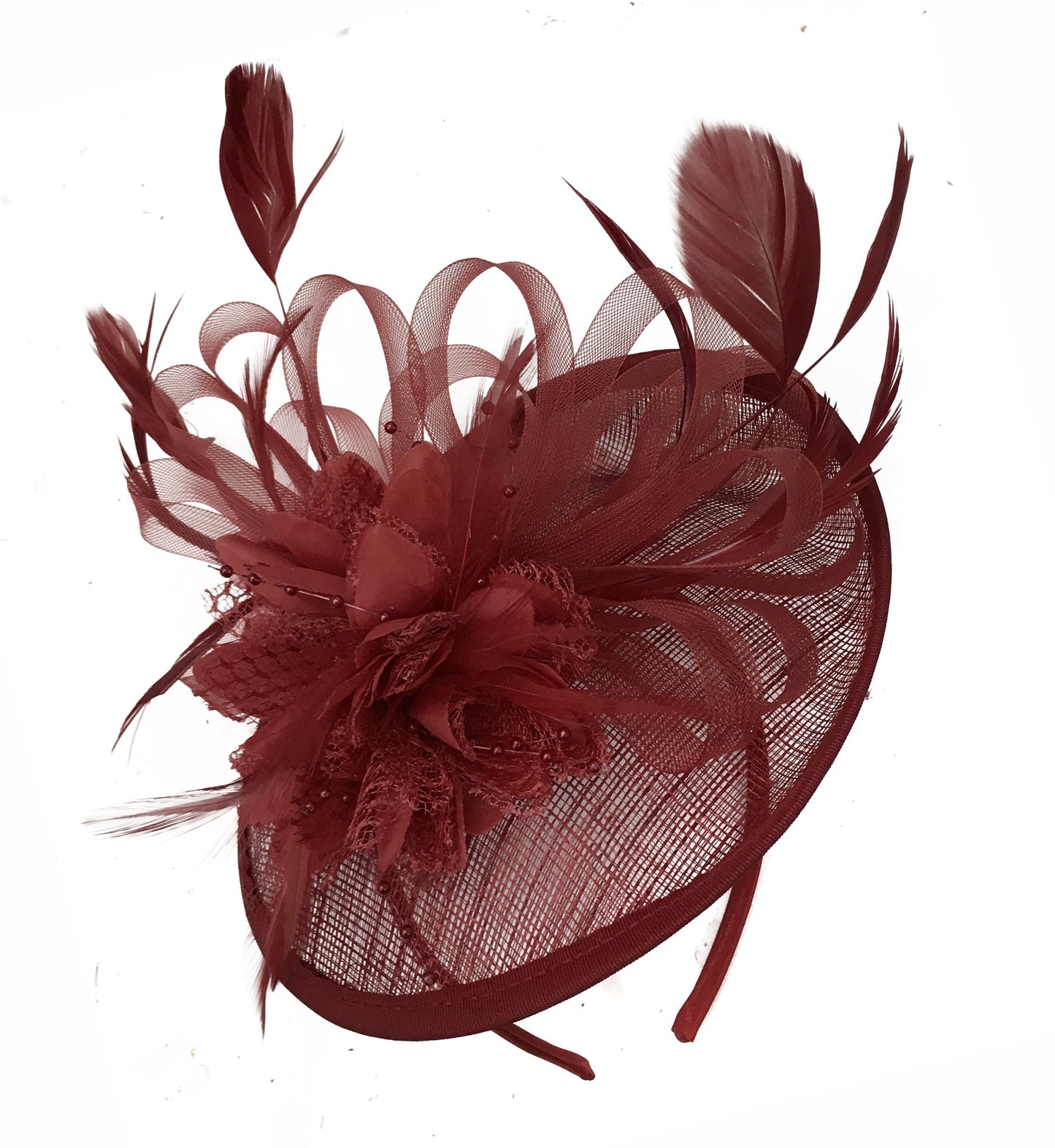 Caprilite Disc Saucer Sinamay Burgundy Fascinator on Headband Alice Band Wedding Ascot Races